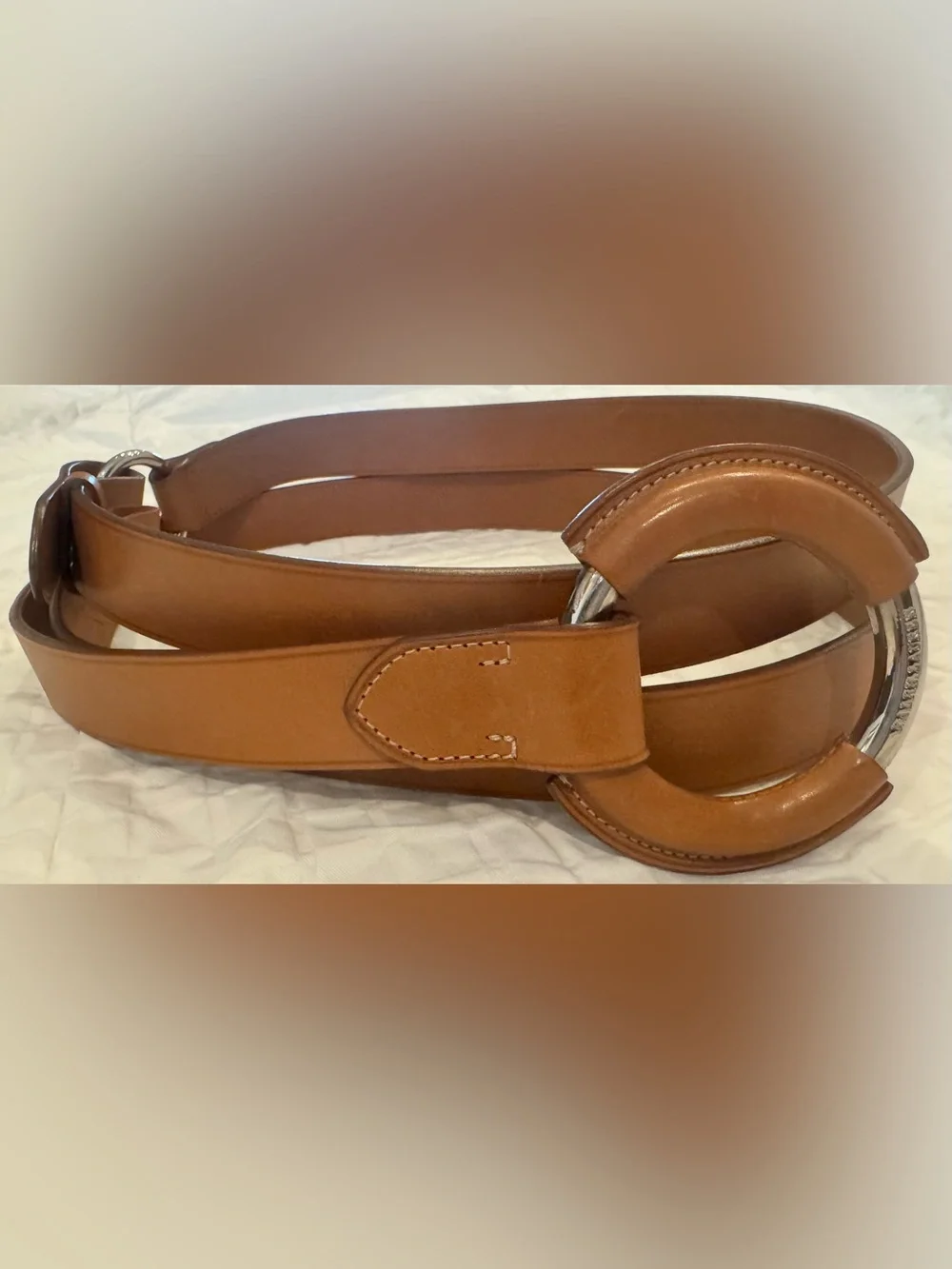 RALPH LAUREN Leather O-Ring Double Wrap Belt Equestrian Tan Brown Large